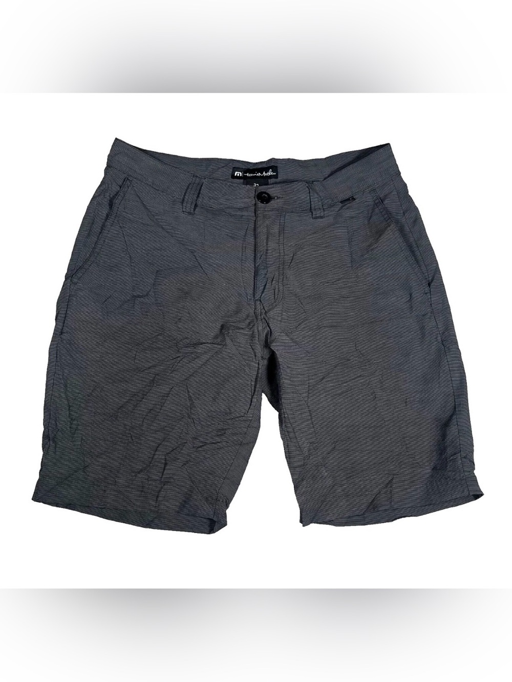 Travis Mathew Men's Dark Charcoal Pinstripe Flat-Front Shorts